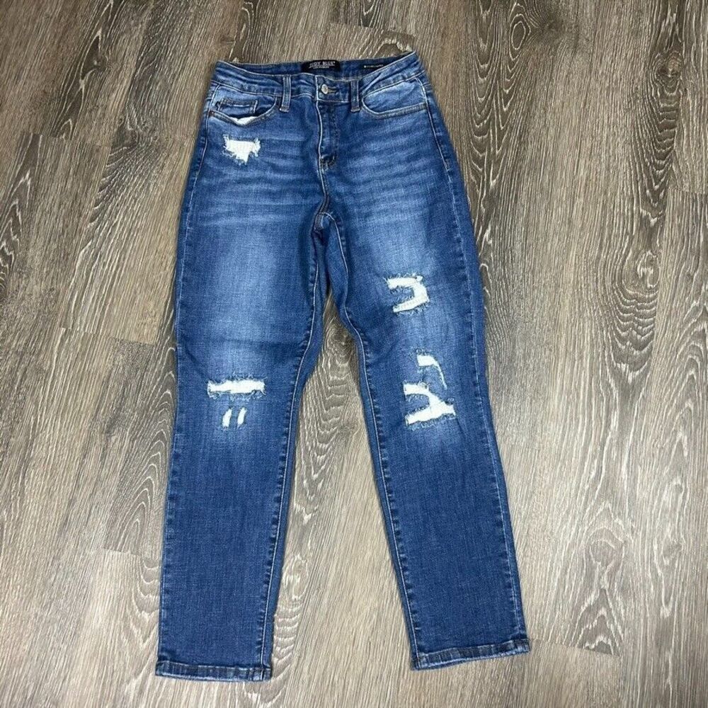 Judy Blue Blue Medium Wash Distressed Boyfriend Fit Women's Jeans Size 5/27